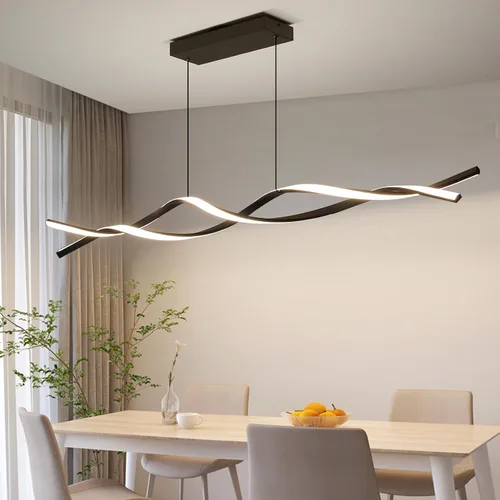 Miniatura 20 de Lámpara colgante, lámpara colgante lineal LED regulable, lámpara colgante fija, lámpara de araña LED moderna curvada, lámparas de araña para comedor
