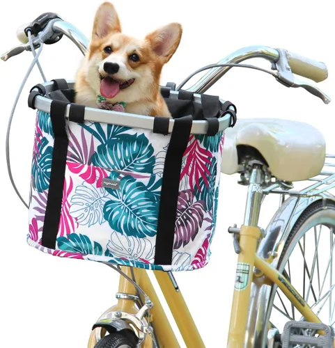 Miniatura 10 de RAYMACE Cesta de bicicleta para perros, cesta para manubrio de bicicleta delantera, plegable, desmontable, de liberación rápida, fácil de instalar
