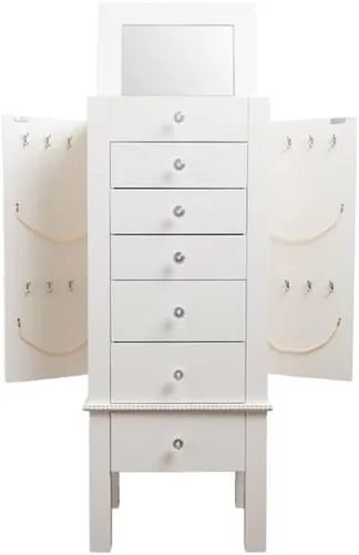 Miniatura 2 de Hives and Honey Kimberly Jewelry Armoire - Organizador de almacenamiento blanco moderno con cajones divididos y ganchos para collares, diseño