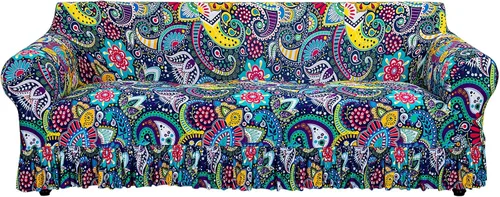 Miniatura 28 de FUANGUI Funda para Sofá de 1 Pieza, Funda Elástica para Sofá Estampada para Sofá de 3 Cojines con Falda Apta para Mascotas, Fundas de Sofá Lavables