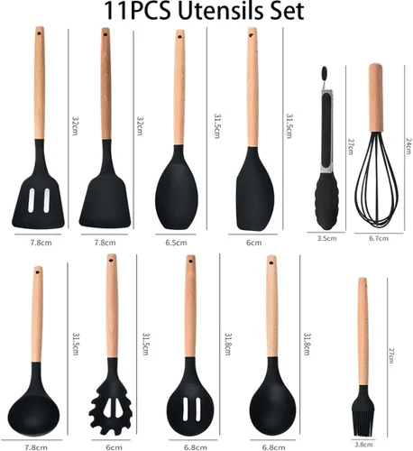Miniatura 3 de Juego de 19 piezas de utensilios y cuchillos de cocina con bloque, incluye juego de 11 utensilios de cocina de silicona, 5 cuchillos de chef