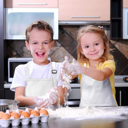 Miniatura 6 de Yaomiao Paquete de 4 delantales para niños, delantal ajustable con bolsillo, para cocinar, hornear, pintura, actividades