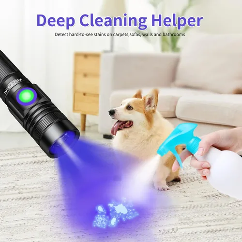 Miniatura 2 de Linterna UV de luz negra recargable por USB de 365nm, mini lámpara Woods portátil de mano con potentes luces LED ultravioleta, enfoque ajustable