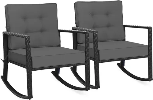 Miniatura 20 de Tangkula Mecedora de Mimbre, Silla Mecedora Deslizante de Ratán para Exteriores con Marco de Acero Resistente, Asiento de Muebles de Mimbre