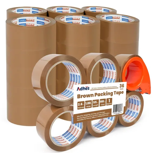 Miniatura 9 de ADHES - Cinta de embalaje marrón con dispensador, 2.6 mil, 1.88 pulgadas x 55 yardas, 6 rollos de cinta de envío resistente para cajas de mudanza