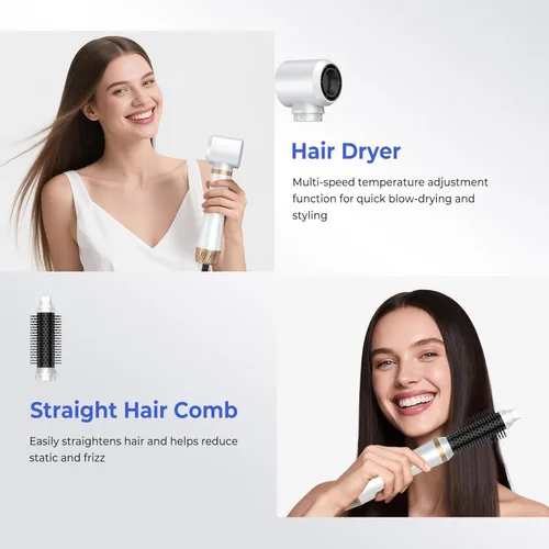 Miniatura 8 de Cepillo secador de pelo 5 en 1, juego de cepillos secadores de pelo con rizador de aire, cepillo iónico negativo, herramienta de pelo desmontable