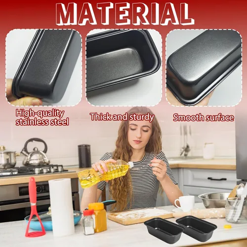 Miniatura 3 de Zddaoole Juego de 4 mini moldes para pan, 6 x 3.4 x 2 pulgadas, moldes pequeños para pan de plátano, moldes de acero inoxidable para pasteles