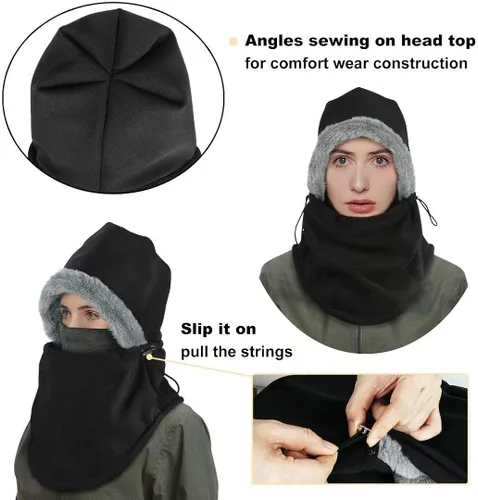Miniatura 5 de Balaclava Ski Mask, Face Mask Winter Balaclavas Hoodie Bandana for Men Women,Waterproof Windproof Heavy Fleece Neck Warmer Hat Skiing Hunting Black