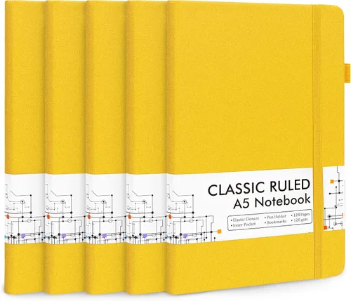 Miniatura 10 de Feela - Paquete de 5 cuadernos en blanco de tapa dura para la escuela, cuadernos de negocios clásicos con líneas cuadriculadas y soporte