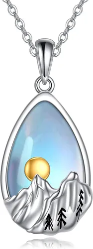YFN Collar de plata de ley con dije de onda del océano y cadena de montaña, regalo de joyería para esquiadores, excursionistas, campistas,