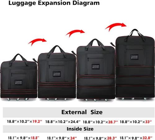 Miniatura 4 de ELDA Maleta plegable expandible con ruedas universales bolsa de viaje rodante bolsa de lona para hombres y mujeres equipaje ligero de gran capacidad