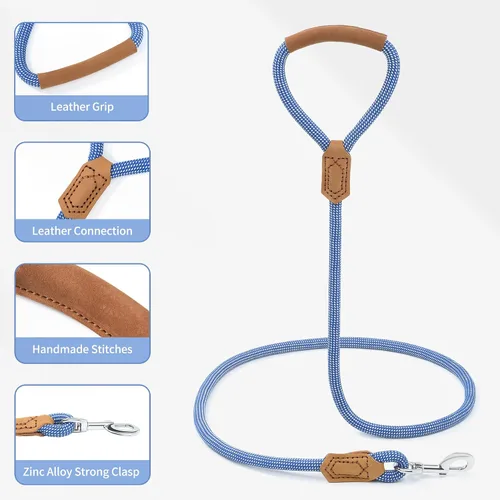 Miniatura 4 de Mile High Life Correa para perro de cuero premium Correa de cuerda resistente Asa de cuero Cierre fuerte de aleación de zinc Perros Mango