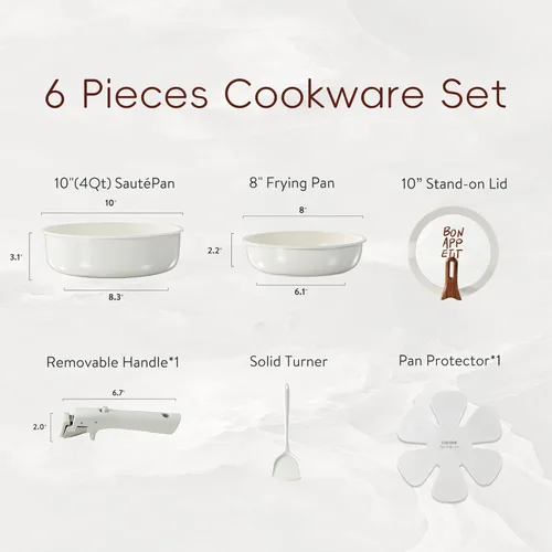 Miniatura 2 de CAROTE Juego de ollas y sartenes de cerámica antiadherentes, juegos de utensilios de cocina antiadherentes con tapa, juego de sartenes con asa