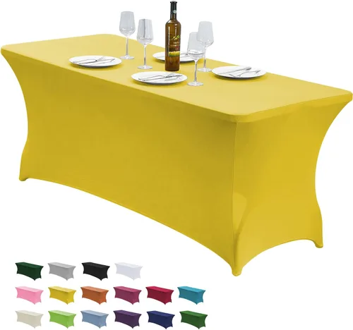 Miniatura 14 de CWK - Funda de mesa de elastano elástica impermeable de 6 pies para mesas rectangulares - Mantel elástico ajustado para mesas plegables, tela Rosa