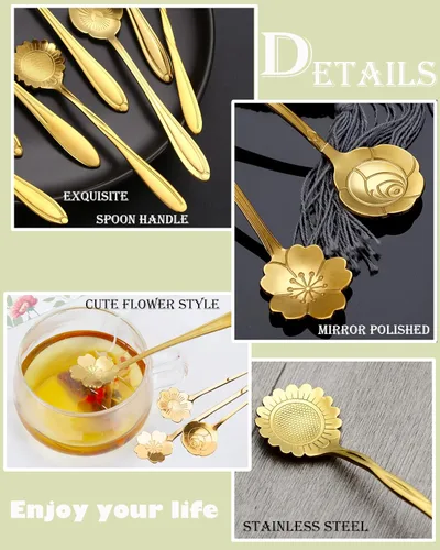 Miniatura 5 de 16 piezas de cucharaditas de té, cucharas de café bonitas de acero inoxidable ESRISE para decoraciones de fiesta de té (doradas)