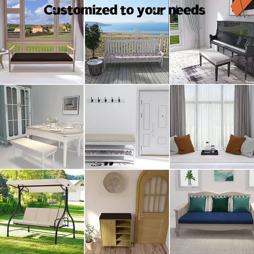 Miniatura 5 de Cojín personalizable para banco, de espuma de alta densidad con memoria, de lino lavable, antideslizante para zapatero, ventana, piano, comedor Gris