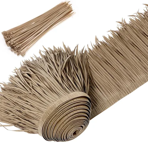 Miniatura 10 de Sawysine Rollo de paja mexicana para techo Tiki Hut, rodillos de paja de palma para Tiki Bar, Pato ciego Paraguas de patio, Palapa Artificial Gris
