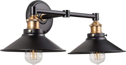 Linea di Liara Andante - Lámpara de tocador de baño con 2 luces, industrial, dorada y negra mate, lámpara sobre espejo, luces de tocador de casa de