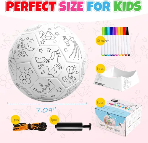 Miniatura 4 de Pinta tu propia pelota de fútbol con marcadores, kits de manualidades y artes para niños pequeños, regalos de fútbol para niñas y niños, tamaño 3