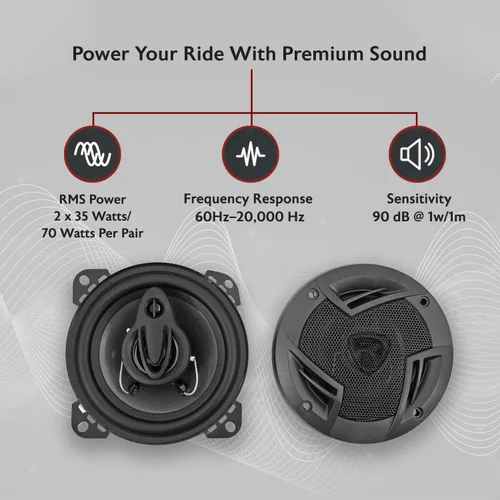 Miniatura 2 de Rockville RV4.3A - Altavoces de coche de 3 vías de 4 pulgadas, 500 W, 4 ohmios, woofer de polipropileno, envolvente de goma de butilo, con rejillas