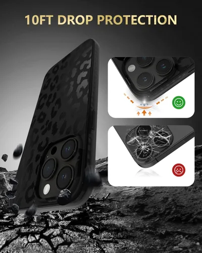 Miniatura 8 de SCORPIFY Funda para iPhone 15 Pro Max [Compatible con MagSafe] con Diseño de Estampado de Leopardo Guepardo Negro Mate, Linda Funda Magnética