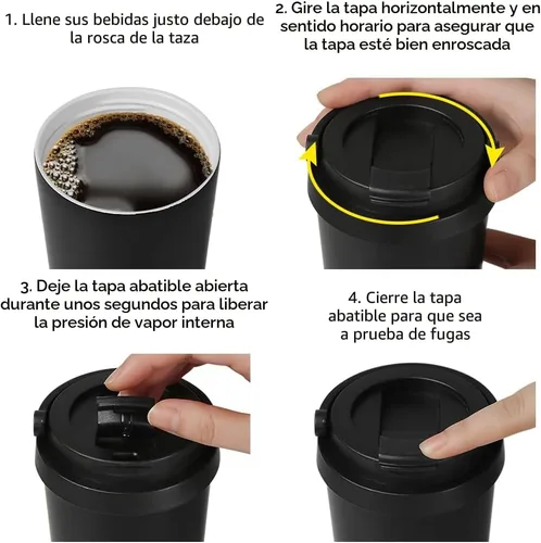 Miniatura 3 de Funkrin Taza de café aislada con revestimiento de cerámica, taza de café helado de 16 onzas con tapa abatible y asa, taza de viaje a prueba de fugas