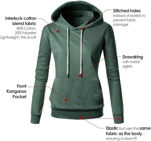 Miniatura 6 de GIVON - Sudadera ligera con capucha, manga larga y bolsillo frontal (XS 4XL) para mujer