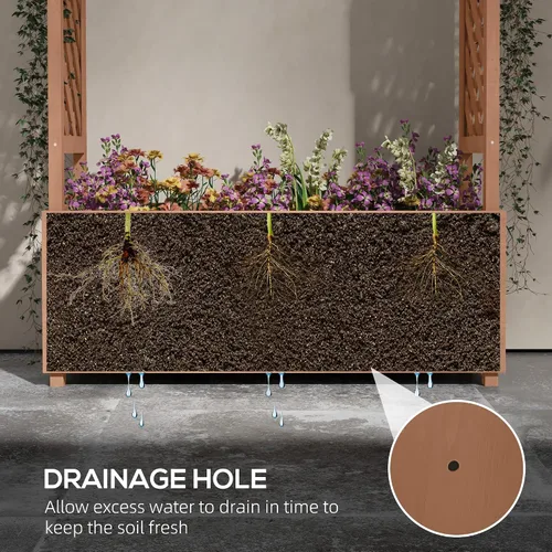 Miniatura 4 de Outsunny - Macetero de jardín elevado con enrejado arqueado para plantas trepadoras de enredadera, flores colgantes, macetero de madera