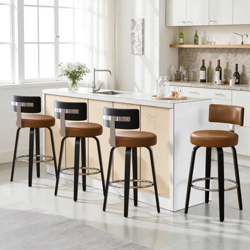 Miniatura 11 de Bekrvio Juego de 2 taburetes de bar giratorios con altura de mostrador, taburetes de cocina tapizados de piel sintética con respaldo, patas