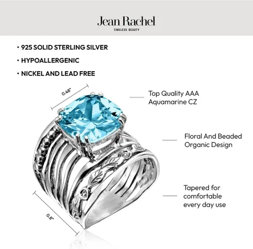 Miniatura 5 de JEAN RACHEL JEWELRY Anillo de plata de ley 925 con circonita cúbica en forma de cojín de 0.472 in, diseño vintage, hipoalergénico, sin plomo ni