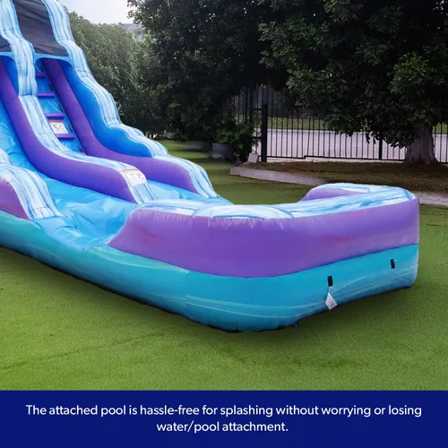 Miniatura 3 de HeroKiddo Tobogán acuático inflable de 16 pies de alto con piscina y soplador acoplables, PVC de grado comercial de 24 pies de largo, tobogán húmedo