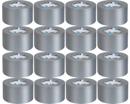Oleitodh Pack de 16 Cintas de Cinta Adhesiva Plateada Resistente 2 Pulgadas x 27.4 Metros, Cinta de Conducto Impermeable, Fuerte Sin Residues para