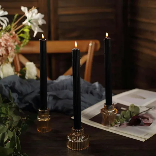 Miniatura 8 de Efavormart Paquete de 5 Velas cónicas negras premium sin aroma de 9" con mecha acanalada, velas altas de cera para cena Negro