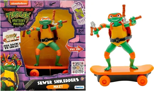 Miniatura 8 de Teenage Mutant Ninja Turtles 12.7 cm Edición de película Sewer Shredders Michelangelo Figura de acción trituradora para edades 3+