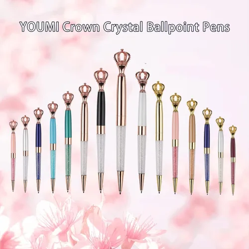 Miniatura 6 de YOUMI Bolígrafo de 3 bolígrafos de metal de cristal con corona, bonito bolígrafo brillante, bolígrafos de cristal personalizados, tinta negra