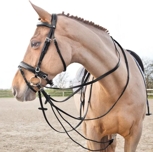 Miniatura 2 de Horze Sparta Nylon/Cuero Draw Riendas - Negro - Caballo