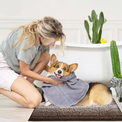 Miniatura 6 de Gibelle Juego de 2 alfombras de baño marrones, juego de alfombras de baño antideslizantes de felpilla, alfombra absorbente para ducha y baño, tapete