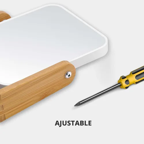 Miniatura 5 de LFOYOU Espejo de maquillaje de tocador con soporte de bambú natural, espejo de aumento giratorio de 360 grados de doble cara, espejo de maquillaje