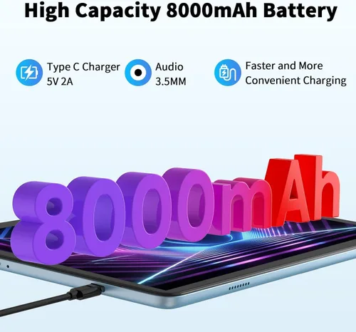 Miniatura 5 de Tablet Android 15, tabletas 2 en 1 de 10 pulgadas con funda para teclado y lápiz capacitivo, procesador Octa-Core de 128 GB, Wi-Fi 6 5G, pantalla HD