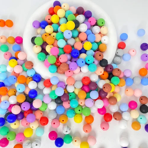 Miniatura 8 de 600 cuentas de silicona, cuentas redondas de silicona de 0.472 pulgadas a granel para hacer llaveros, 30 colores, cuentas focales de silicona