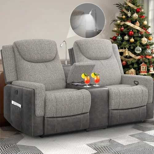 Miniatura 14 de Dresegmt Sofá reclinable, 2 vías multifunción manual de 3 plazas con portavasos, almacenamiento y puertos USB, moderno sofá multifuncional, sofá