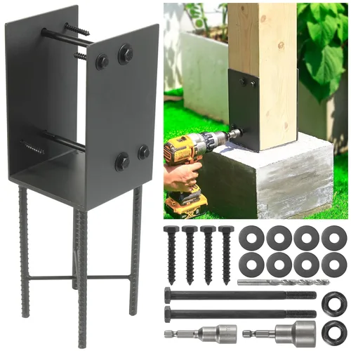 Miniatura 9 de 4"x4" (Real 3.5"x3.5") Soporte de poste en U de acero inoxidable, anclaje de poste para hormigón húmedo, soporte de base de poste resistente