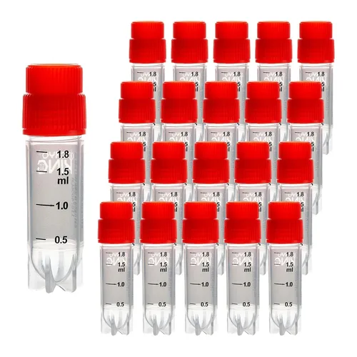Miniatura 22 de Cryoviales de 0.0 fl oz, 25Pcs Cryotubes con código de barras lateral, frascos de esterilización con rosca externa, tubos de muestra con tapas Azul