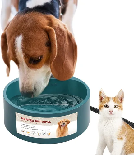 Miniatura 9 de NAMSAN Tazón pequeño con calefacción para mascotas para conejos y gatos en interiores, tazón de agua caliente de 0.6L, tazón térmico para agua