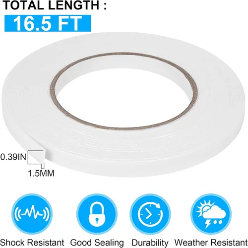 Miniatura 2 de Cinta adhesiva de espuma de doble cara 0.39 pulgadas x 5 metros, cinta adhesiva resistente para montaje, tiras adhesivas fuertes impermeables