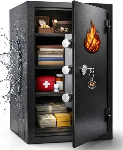 Caja fuerte ignífuga de 23.69 pulgadas de alto para el hogar, resistencia al fuego de 1700 °F durante 60 minutos, caja de seguridad a prueba de