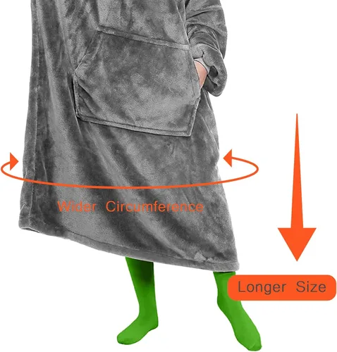 Miniatura 5 de Markdang Manta con capucha de 45 pulgadas, de gran tamaño, de forro polar gigante, cómoda manta Sherpa para hombres y mujeres, Gris-oscuro