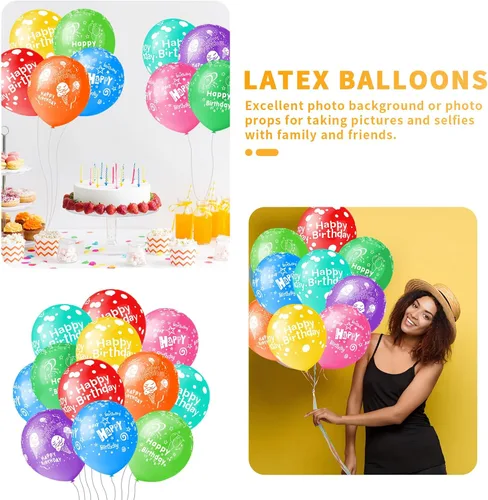 Miniatura 3 de 50 unidades de 12 pulgadas, Globos de Feliz Cumpleaños para Hombres y Mujeres, Globos Surtidos para Fiesta, Hermosa Decoración con Flores Impresas