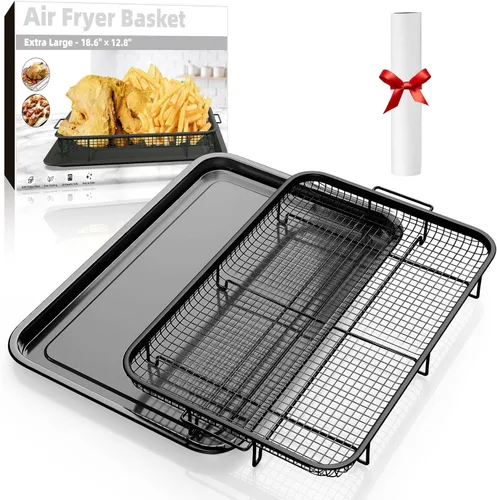 Miniatura 8 de Sartenes para freidora de aire para horno, cesta y bandeja para freidora de aire con guía de cocina y 30 papeles pergaminos, bandeja antiadherente