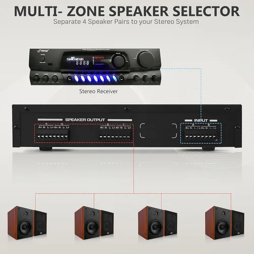 Miniatura 5 de Pyle Selector de Altavoces Estéreo de Alta Potencia de 4 Canales con Control de Volumen - Construcción de Carcasa Resistente y Duradera, Disipador